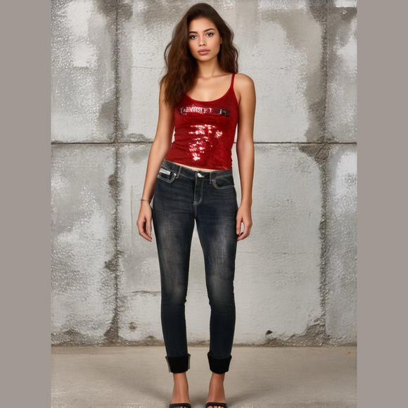 Tommy Hilfiger Denim - Tommy Hilfiger Womens Black Skinny Jeans Cuffed Hipster Chic Faded, Size 6